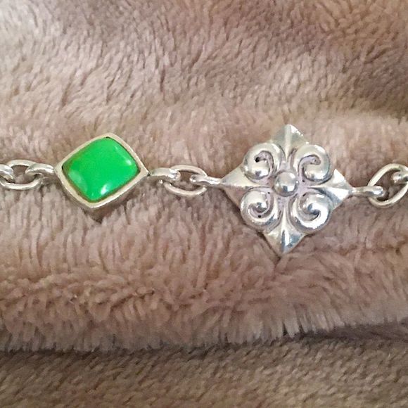 Vintage BARSE Green Turquoise Sterling Silver Link Bracelet - Picture 10 of 14